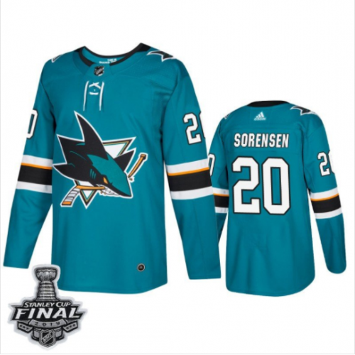 Sharks #20 Marcus Sorensen Heim Teal 2019 Stanley Cup Final Stitched